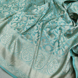 Sky Blue Color Pure Katan Silk Handwoven Banarasi Saree