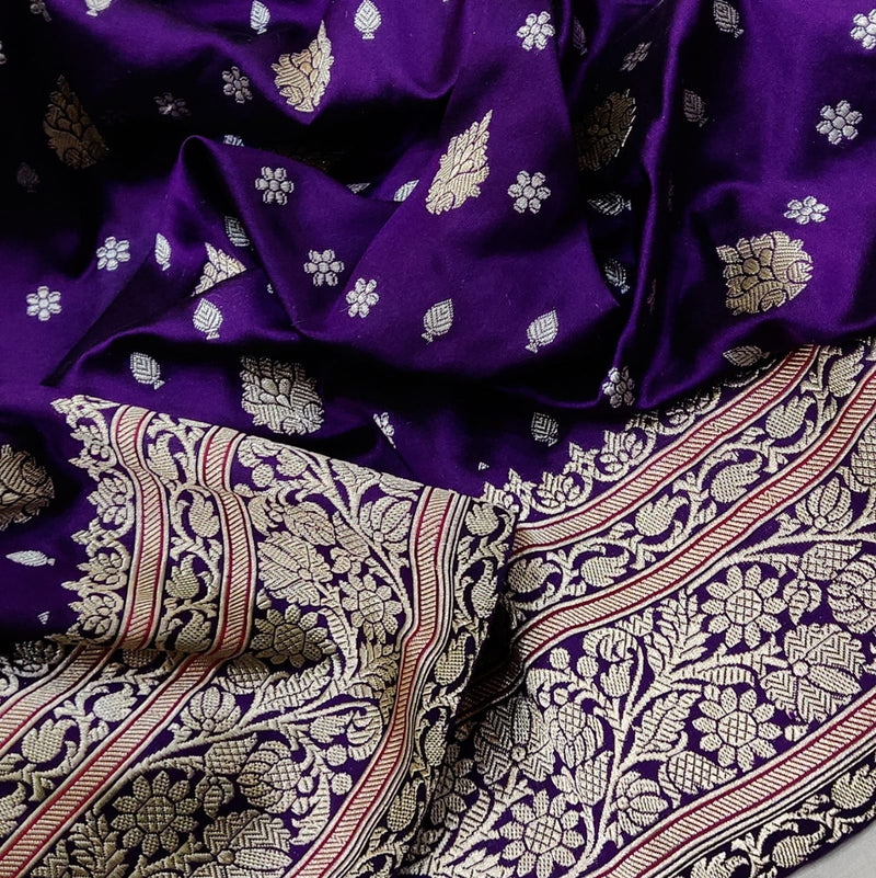 Purple Color Pure Katan Silk Handwoven Banarasi Saree