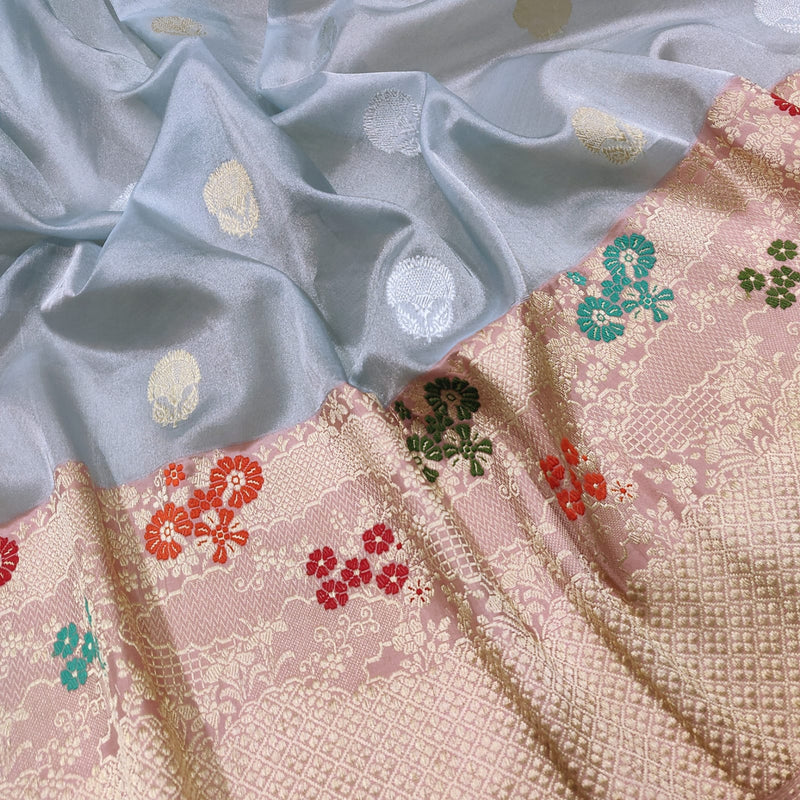 Gray Colour Pure Tissue Silk Handwoven Banarasi Saree