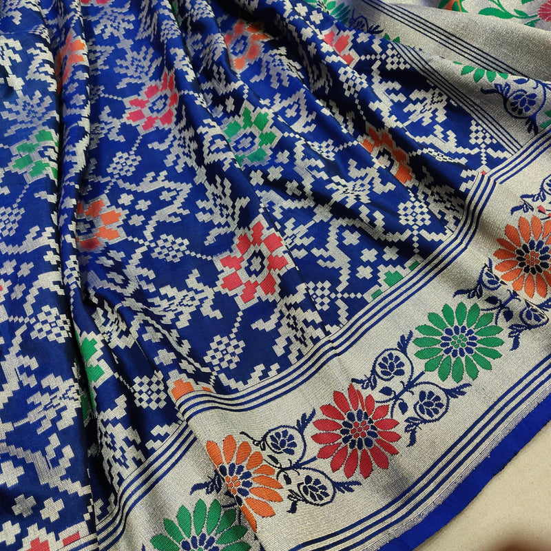 Blue Color katan Silk Handwoven Banarasi Gharchola Saree
