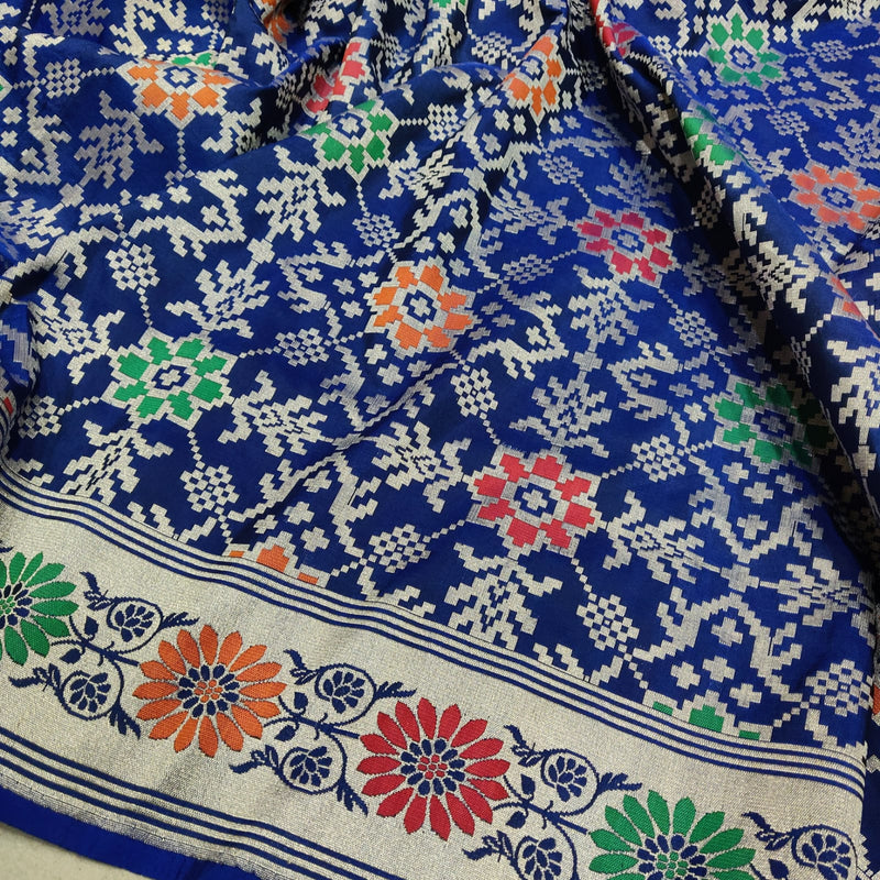 Blue Color katan Silk Handwoven Banarasi Gharchola Saree