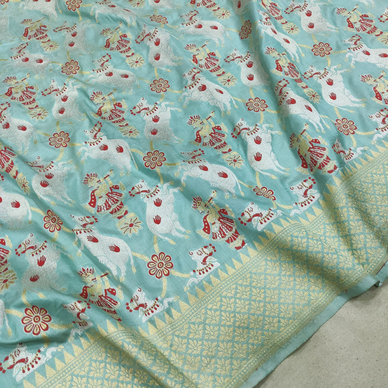 Sky Blue Color Pure Katan Silk Handwoven Banarasi Saree