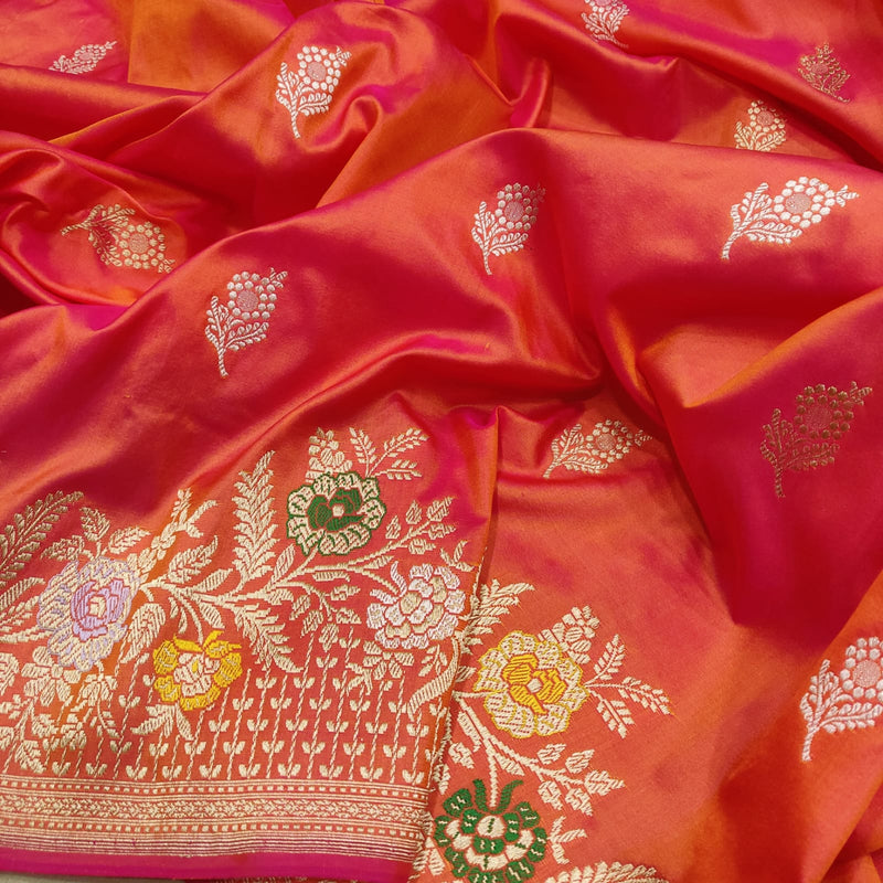 Dual Shade Pure Katan Silk Handwoven Banarasi Saree