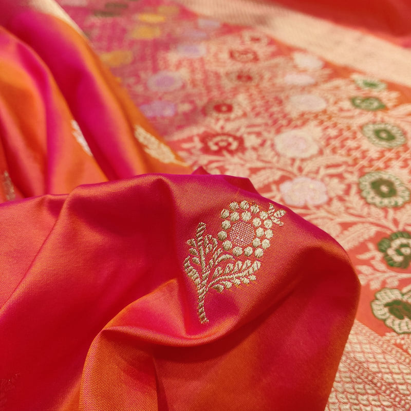 Dual Shade Pure Katan Silk Handwoven Banarasi Saree