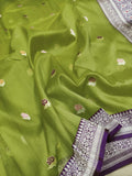 Green Colour Pure Kora Silk Handwoven Banarasi Saree