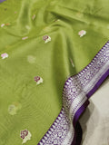 Green Colour Pure Kora Silk Handwoven Banarasi Saree