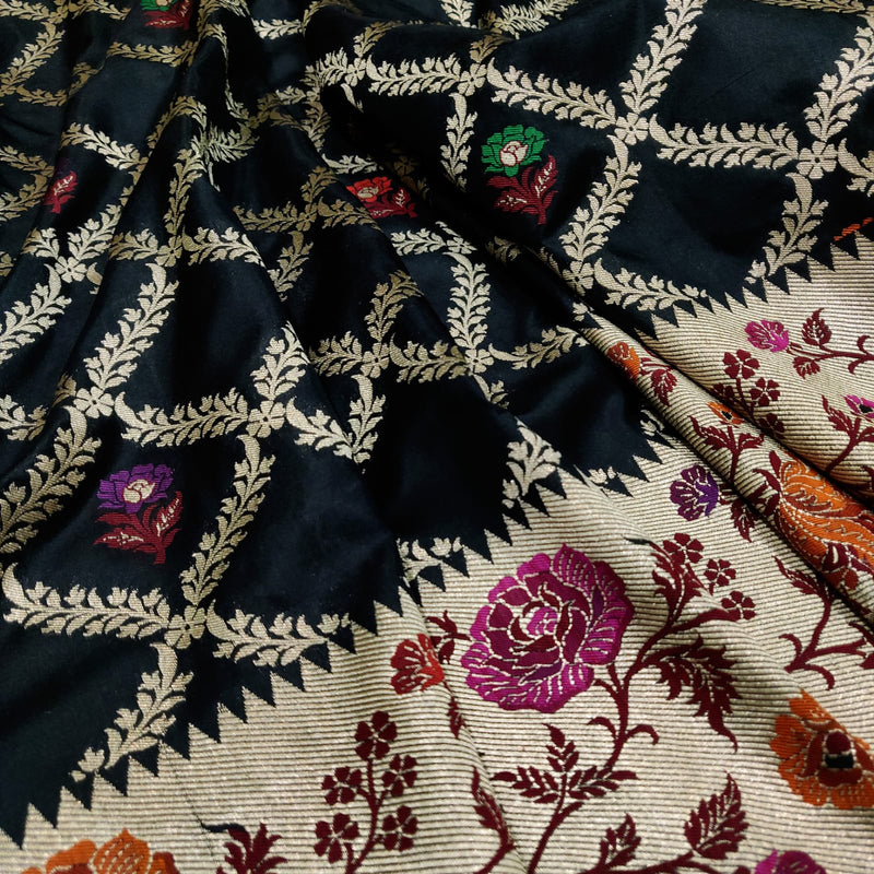 Black Color Pure Katan Silk Handwoven Banarasi Saree