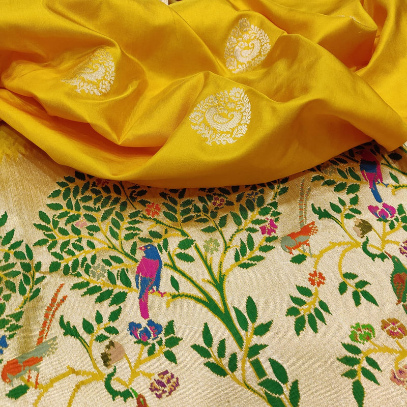 Yellow Color Pure Katan Silk Handwoven Banarasi Saree