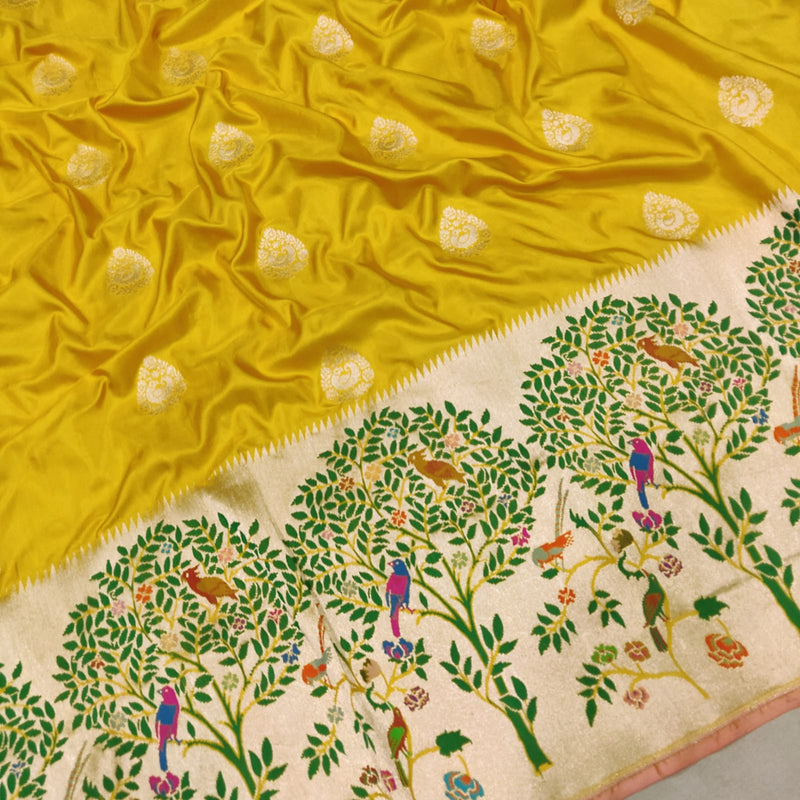 Yellow Color Pure Katan Silk Handwoven Banarasi Saree