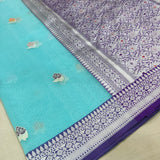 Sky Blue Colour Pure Kora Silk Handwoven Banarasi Saree