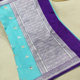 Sky Blue Colour Pure Kora Silk Handwoven Banarasi Saree