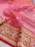 Pink Color Pure Kora Silk Handwoven Banarasi Saree