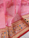 Pink Color Pure Kora Silk Handwoven Banarasi Saree