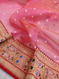 Pink Color Pure Kora Silk Handwoven Banarasi Saree