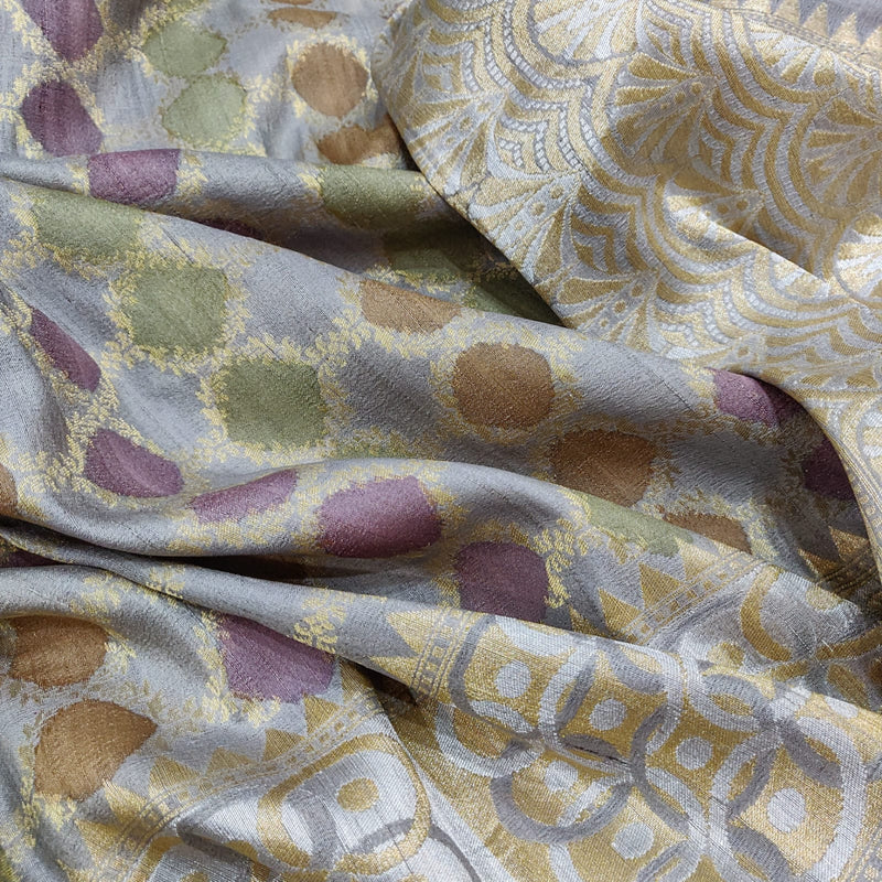 Still Grey Pure Tussar Silk Handwoven Banarasi saree