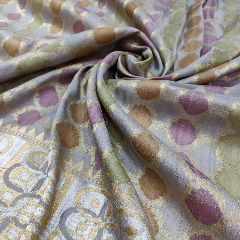 Still Grey Pure Tussar Silk Handwoven Banarasi saree