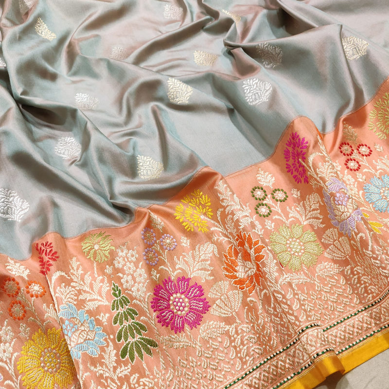 Dual Shade Pure Katan Silk Handwoven Banarasi Saree