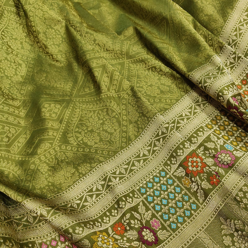 Mehandi Green Color Pure Katan Silk Handwoven Banarasi Saree