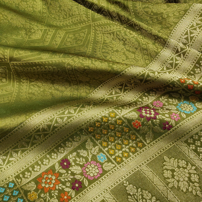 Mehandi Green Color Pure Katan Silk Handwoven Banarasi Saree