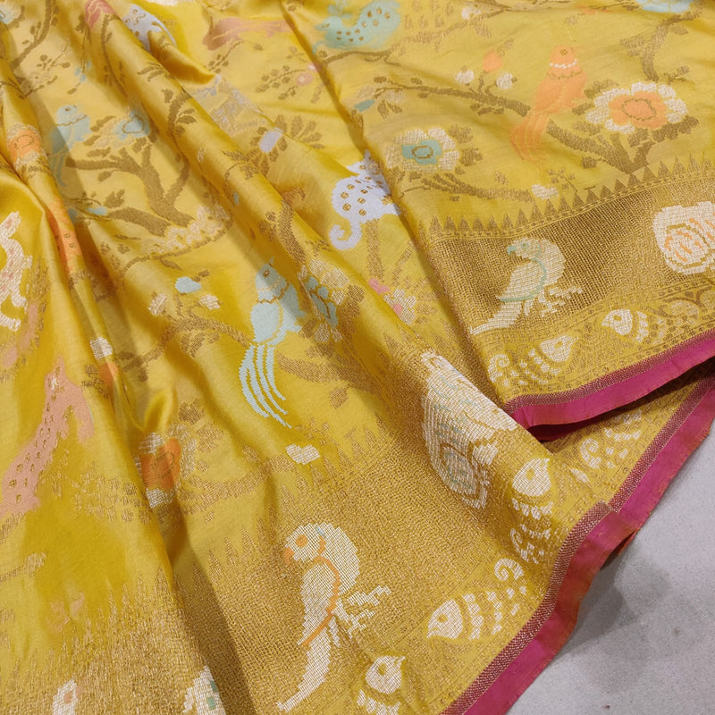 Yellow Color Pure Katan Silk Handwoven Banarasi Saree