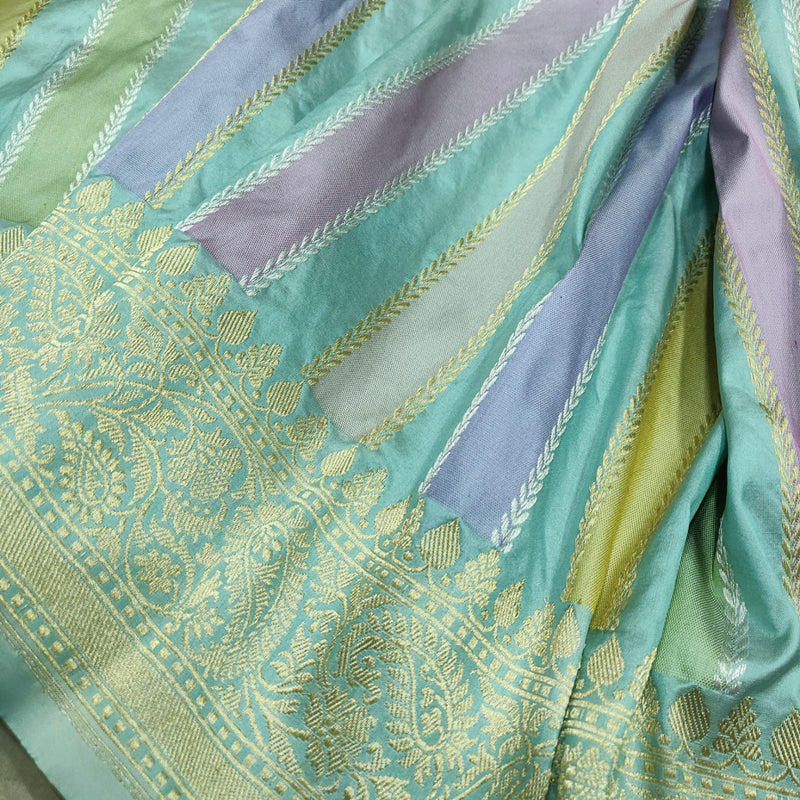 Multicolor Pure Katan Silk Handwoven Banarasi Saree