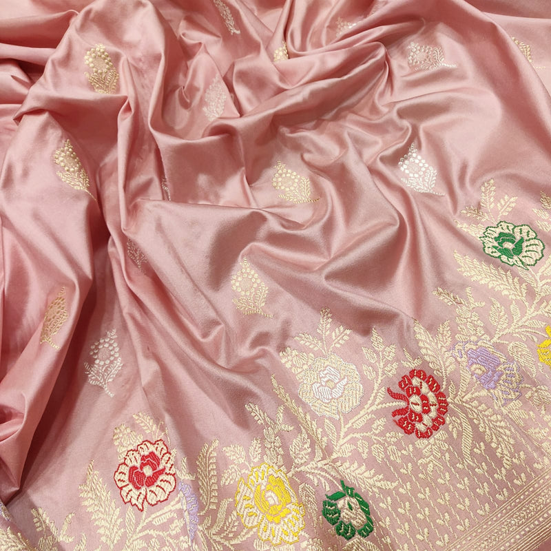 Pastel Colour Pure Katan Silk Handwoven Banarasi Saree