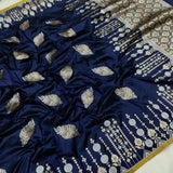 Navy Blue Colour Pure Katan Silk Handwoven Banarasi Saree