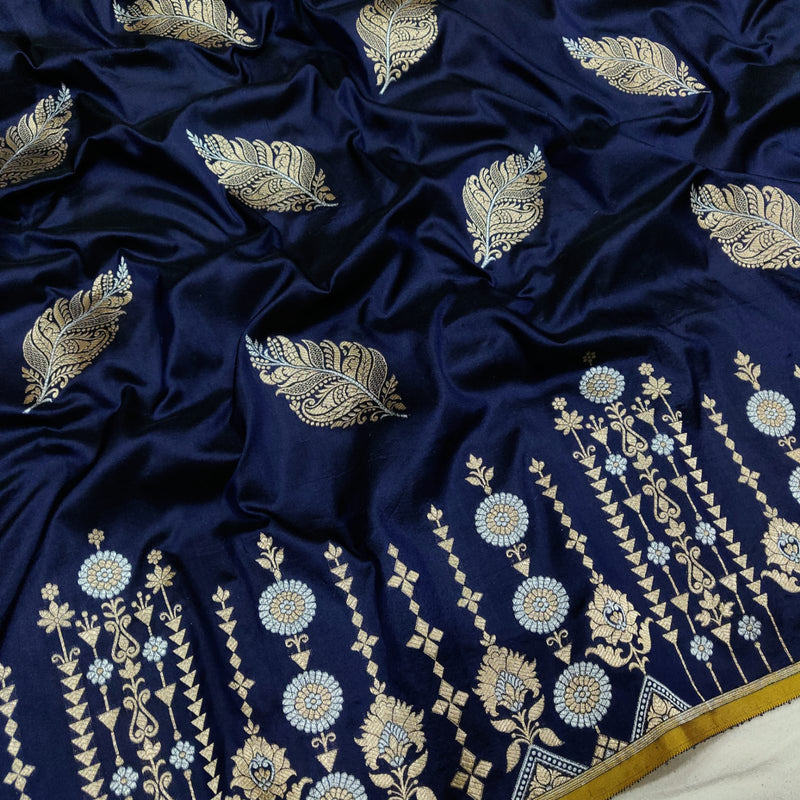 Navy Blue Colour Pure Katan Silk Handwoven Banarasi Saree