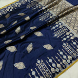 Navy Blue Colour Pure Katan Silk Handwoven Banarasi Saree