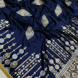 Navy Blue Colour Pure Katan Silk Handwoven Banarasi Saree