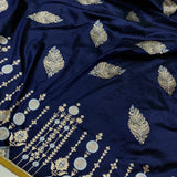 Navy Blue Colour Pure Katan Silk Handwoven Banarasi Saree