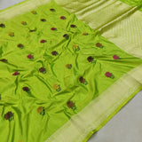 Pista green Katan Silk Handwoven Banarasi Saree