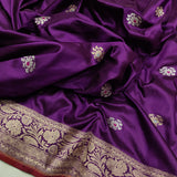 Purple colour pure katan silk Handwoven banarasi saree