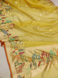 Yellow colour Pure Ektara Kora Silk Handwoven Banarasi Saree