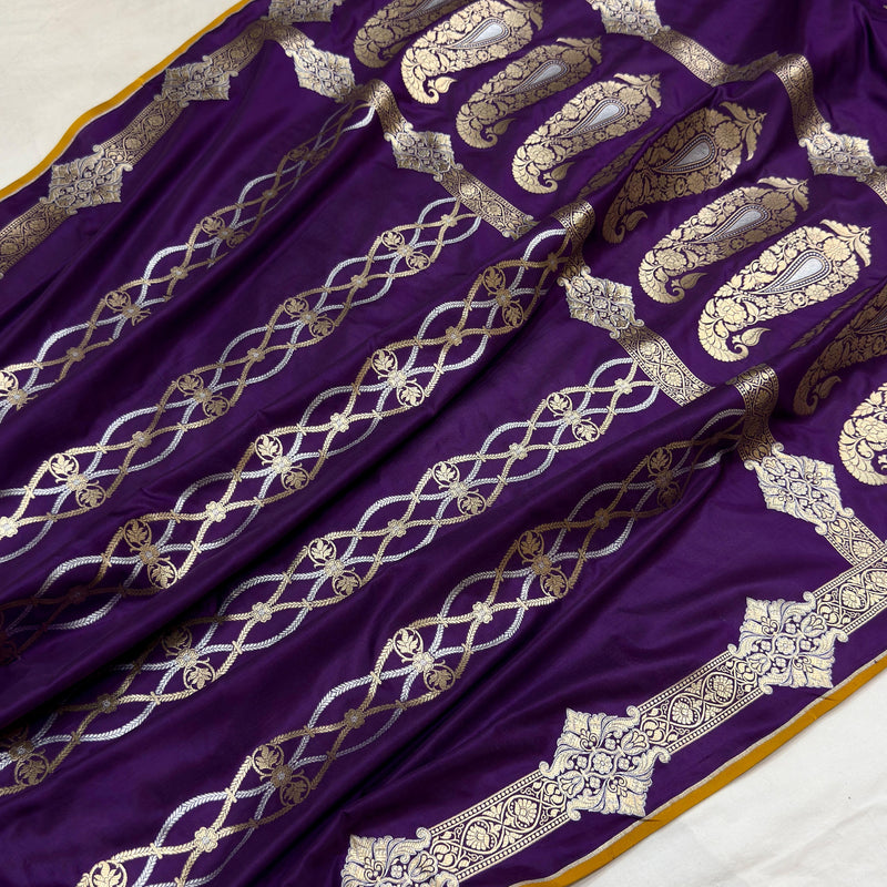 Purple colour Pure katan silk Handwoven banarasi saree