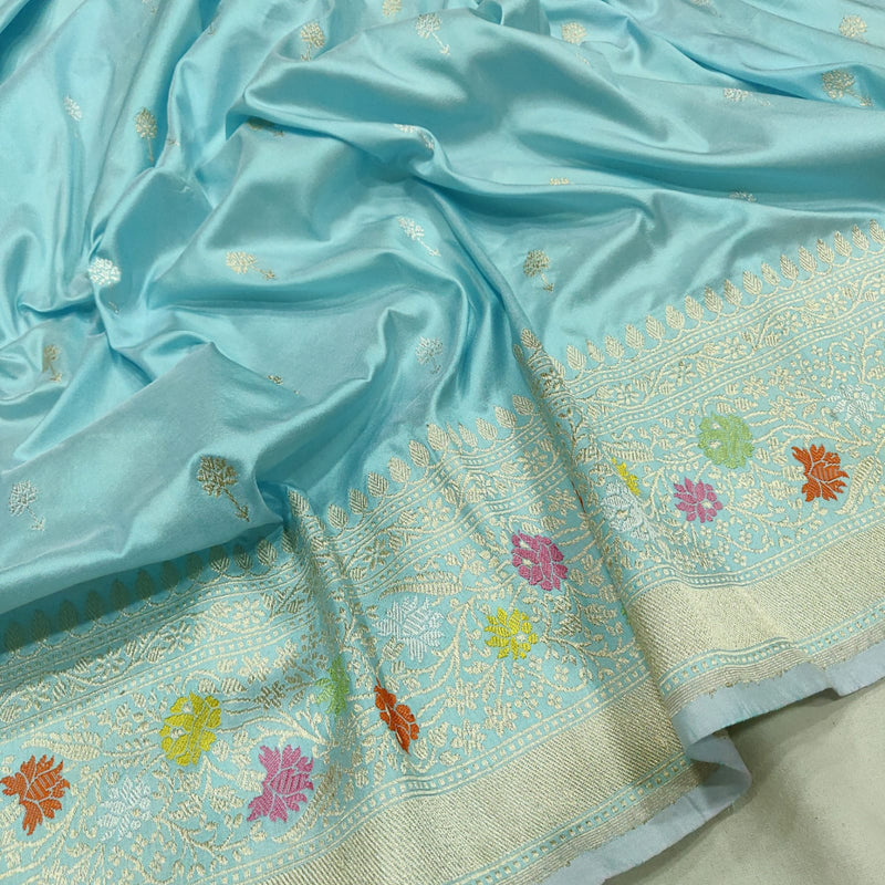 Sky blue Colour Pure Katan Silk Handwoven Banarasi Saree