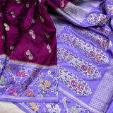 Magenta colour pure katan silk Handwoven banarasi saree