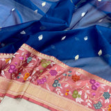 Peacock colour pure kora Handwoven Banarasi saree