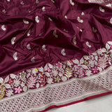 Brown colour pure katan silk Handwoven banarasi saree