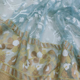 Blue colour Pure Kora Net Handwoven Banarasi Saree