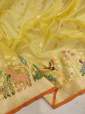 Yellow colour Pure Ektara Kora Silk Handwoven Banarasi Saree