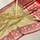 Golden colour pure tissue Handwoven Banarasi saree