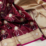 Brown colour pure katan silk handwoven banarasi saree