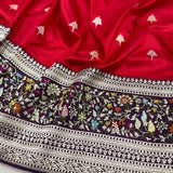 Red colour pure katan silk Handwoven banarasi saree