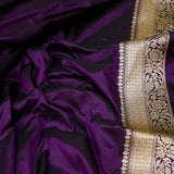 Purple colour pure katan silk handwoven banarasi saree