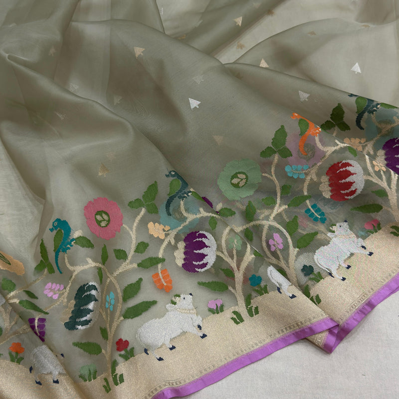 Pure kora Handwoven Banarasi saree