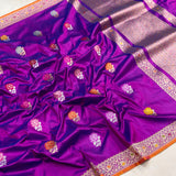 Dual shade pure katan silk handwoven banarasi saree