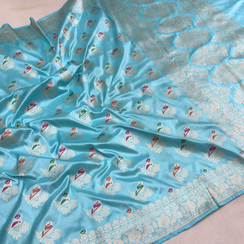 Sky Blue colour pure katan silk Handwoven banarasi saree