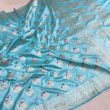 Sky Blue colour pure katan silk Handwoven banarasi saree