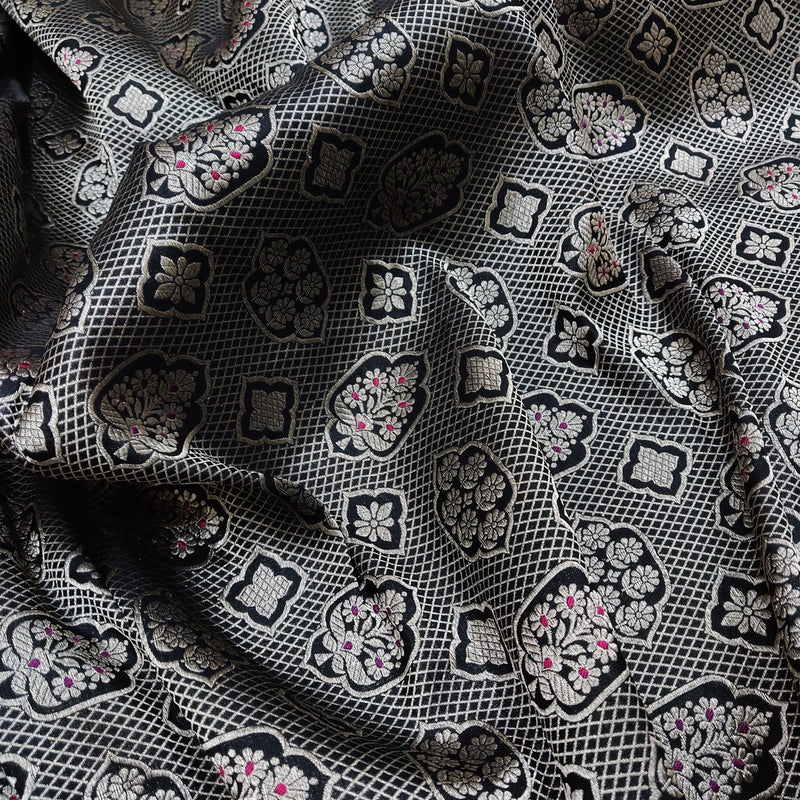 Black Pure Katan Silk Banarasi Fabric